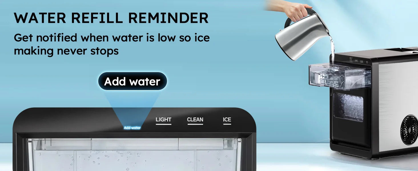 Nugget Ice Maker Countertop 44bs/24H Self-Cleaning Chewable Pellet Ice Machine with Ice Scoop & Basket for Home/Kitchen/Party