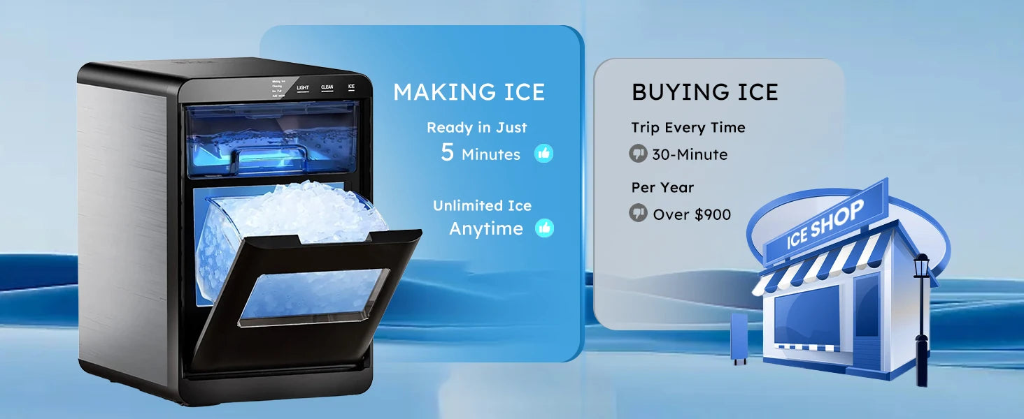 Nugget Ice Maker Countertop 44bs/24H Self-Cleaning Chewable Pellet Ice Machine with Ice Scoop & Basket for Home/Kitchen/Party