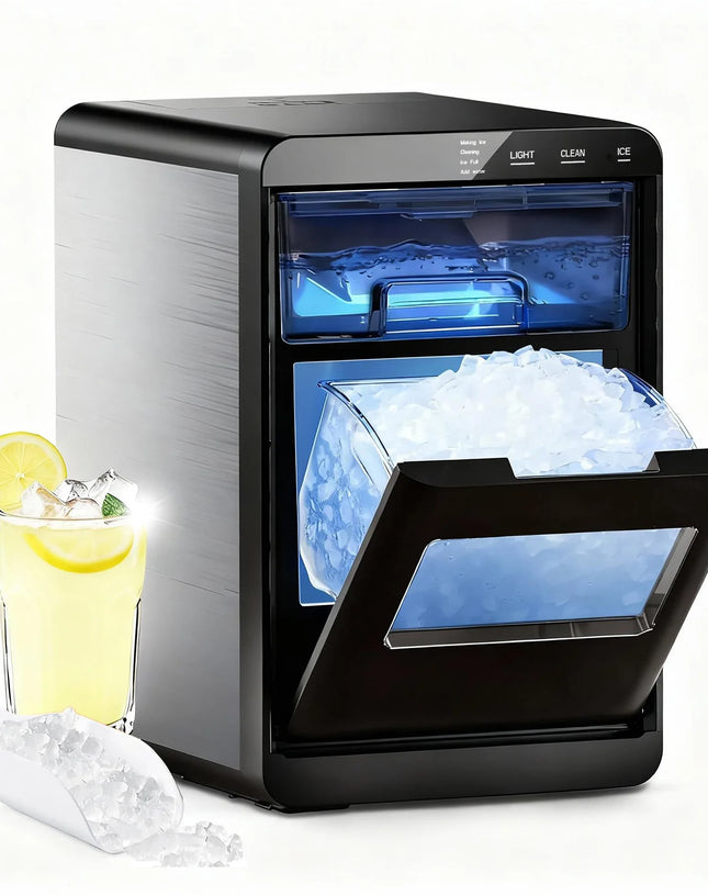 Nugget Ice Maker Countertop 44bs/24H Self-Cleaning Chewable Pellet Ice Machine with Ice Scoop & Basket for Home/Kitchen/Party