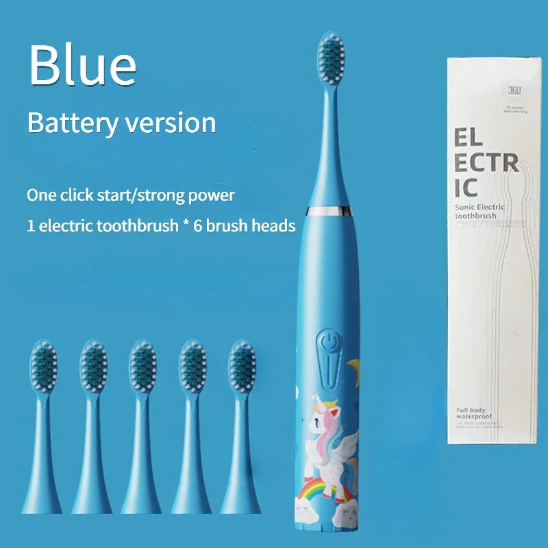 Kids Cartoon Electric Toothbrush Sonic Electric Toothbrushes for Children with 5 Replacement Heads Battery Children's Toothbrush