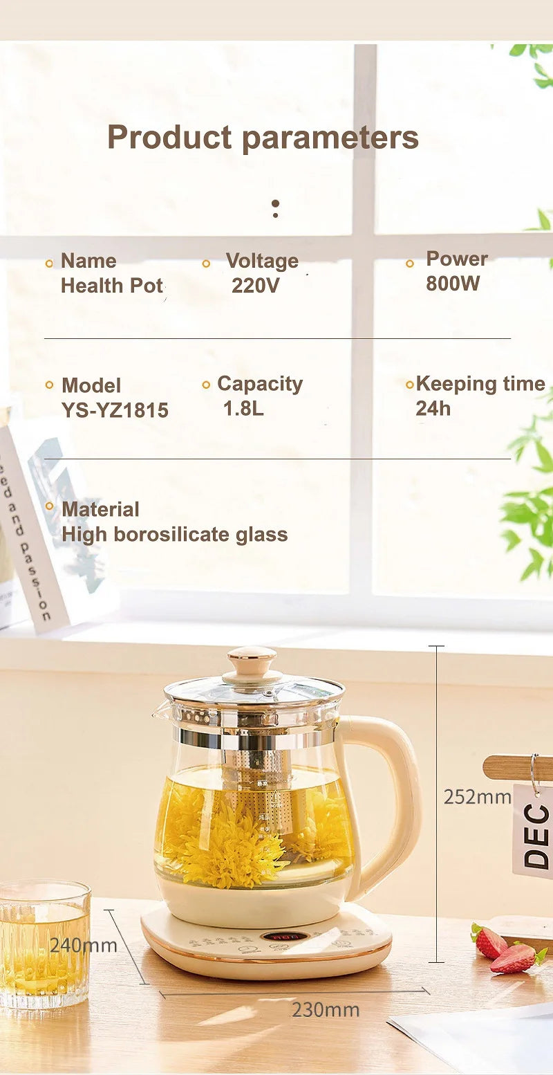 220V Health Pot Household Multifunctional Glass Electric Kettle Flower Teapot Tea Pot 1.8L