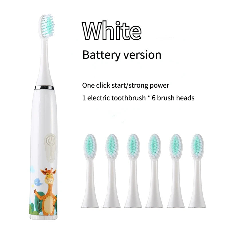 Kids Cartoon Electric Toothbrush Sonic Electric Toothbrushes for Children with 5 Replacement Heads Battery Children's Toothbrush