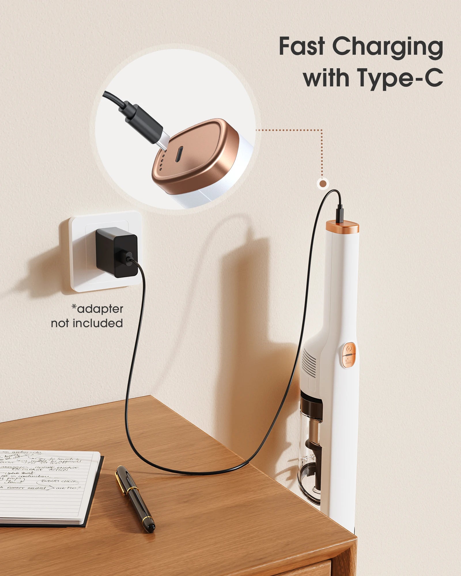 Lubluelu P1 Wireless Vacuum Cleaner Lightweight Floor Washer Edge Cleaning Smart Home（Type C Charging Line, without Charger)
