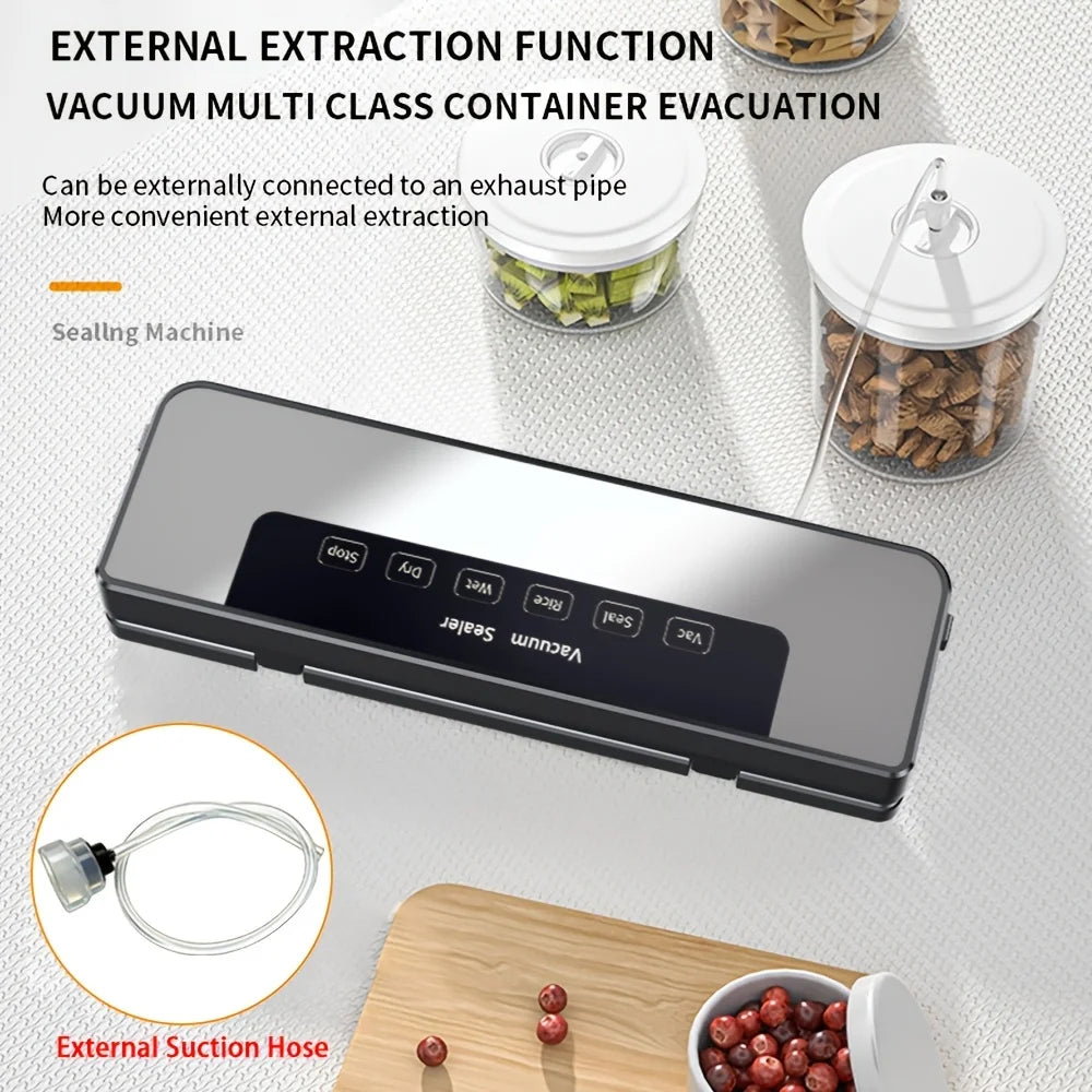 65Kpa Food Vacuum Sealer Machine with 20 Free Bags, Stainless Steel 6-in-1 Sealing, Dry/Wet Mode for Food Storage, Grey