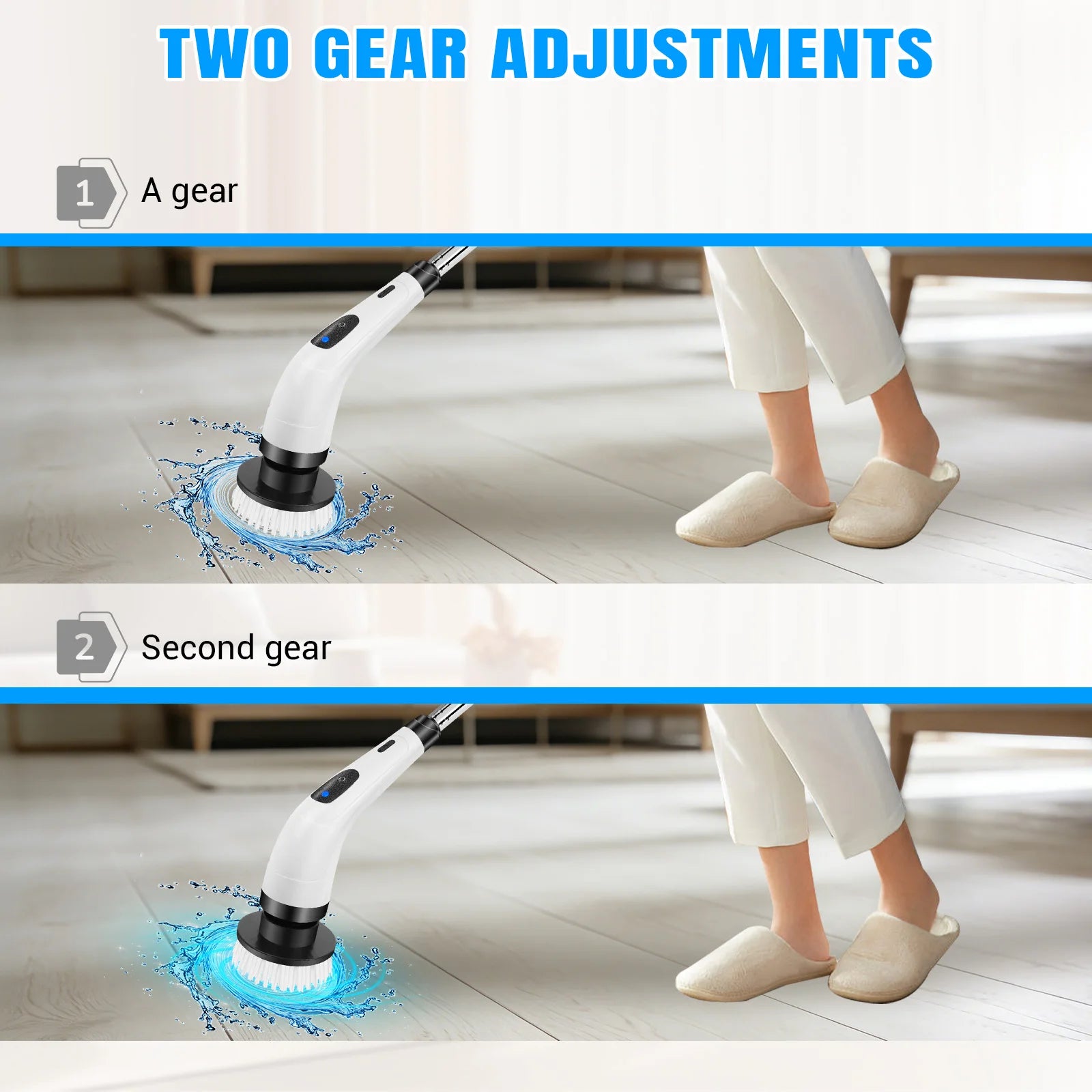 BRIEFNESS Cordless Electric Spin Scrubber, Waterproof, 2 Speeds, Telescopic Handle, 7 Brush Heads, for Floor Tile Car, USB