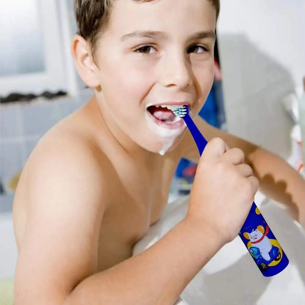 Kids Cartoon Electric Toothbrush Sonic Electric Toothbrushes for Children with 5 Replacement Heads Battery Children's Toothbrush