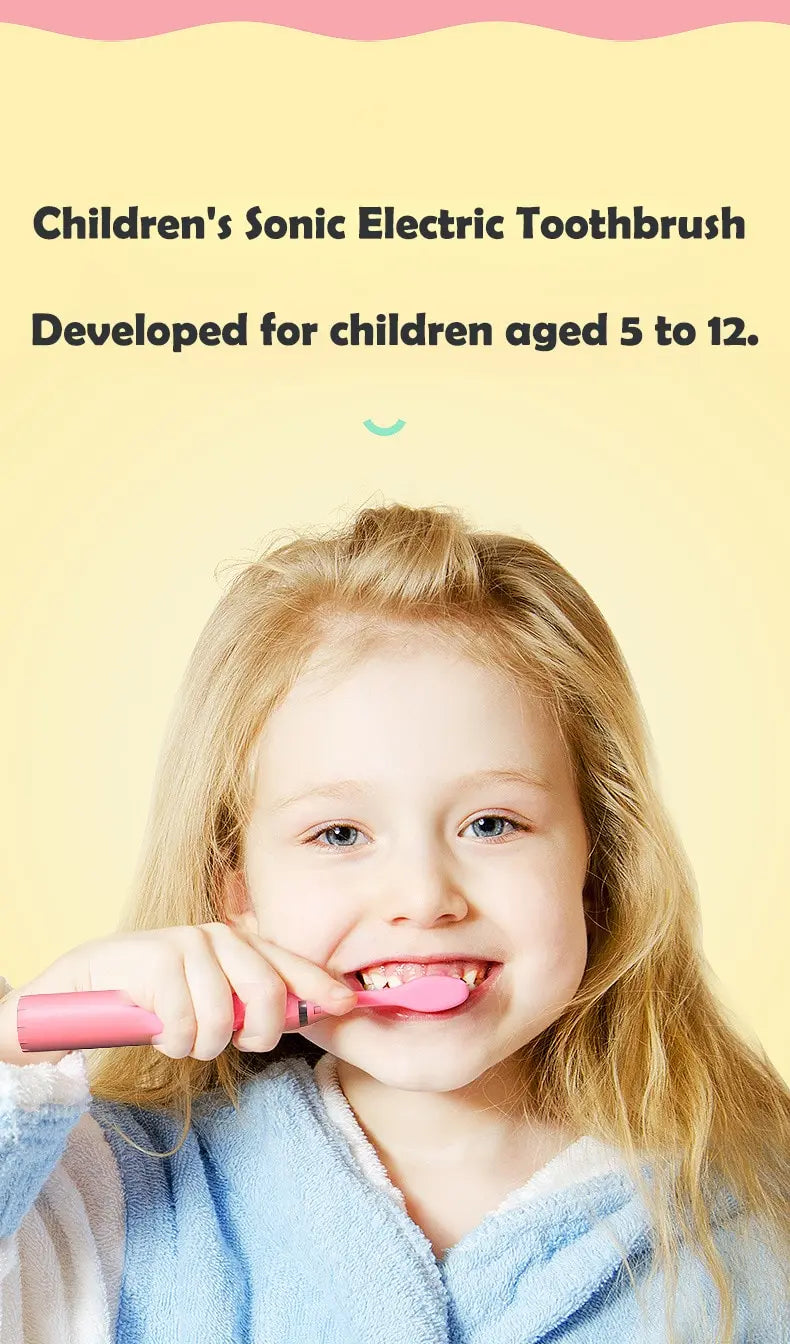 Kids Cartoon Electric Toothbrush Sonic Electric Toothbrushes for Children with 5 Replacement Heads Battery Children's Toothbrush
