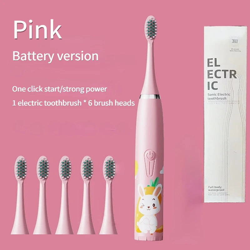 Kids Cartoon Electric Toothbrush Sonic Electric Toothbrushes for Children with 5 Replacement Heads Battery Children's Toothbrush