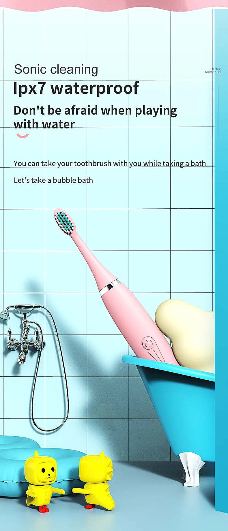 Kids Cartoon Electric Toothbrush Sonic Electric Toothbrushes for Children with 5 Replacement Heads Battery Children's Toothbrush