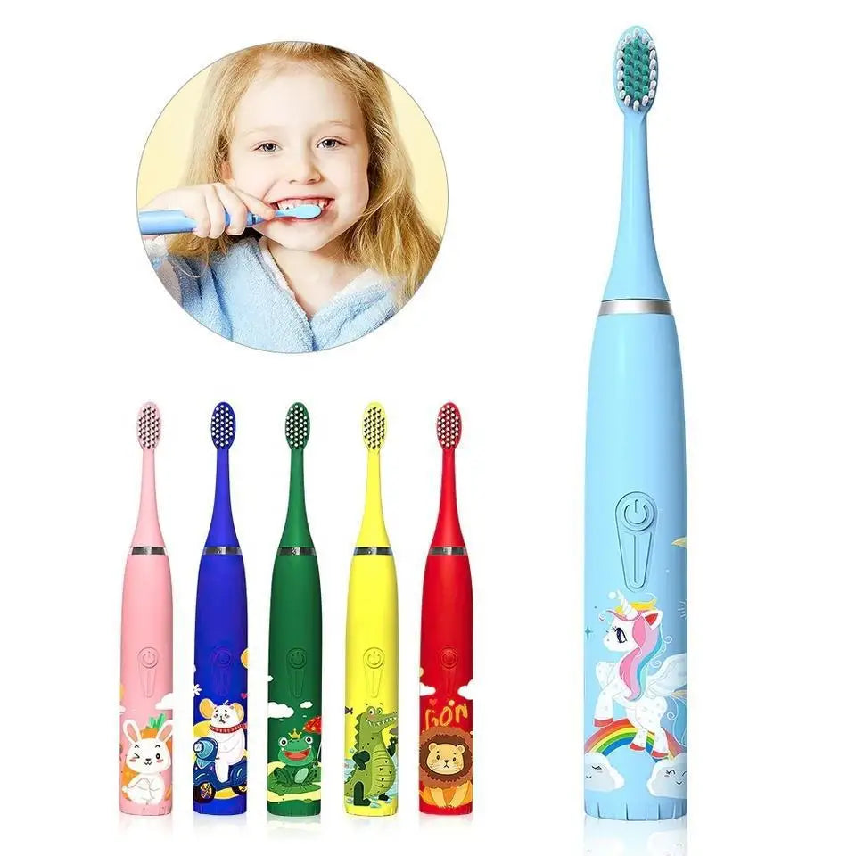 Kids Cartoon Electric Toothbrush Sonic Electric Toothbrushes for Children with 5 Replacement Heads Battery Children's Toothbrush
