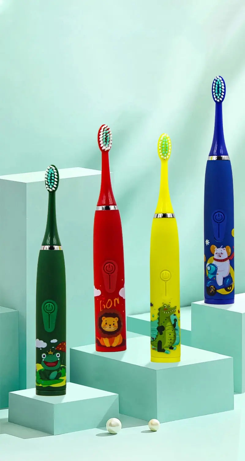 Kids Cartoon Electric Toothbrush Sonic Electric Toothbrushes for Children with 5 Replacement Heads Battery Children's Toothbrush