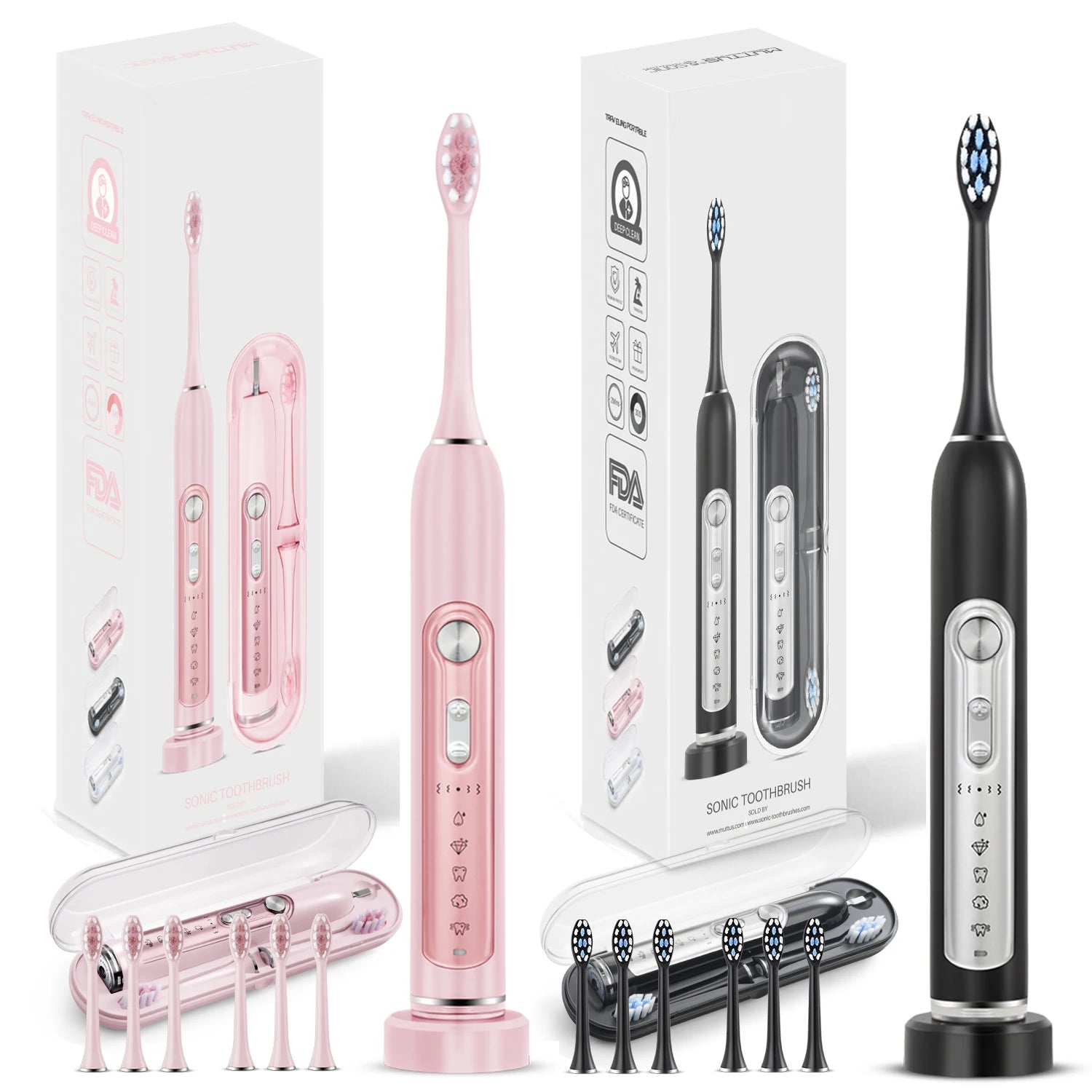 SUBORT S7 Super Sonic Electric Toothbrushes for Adult Kid Smart Timer Whitening Toothbrush IPX7 Waterproof Replaceable Heads Set