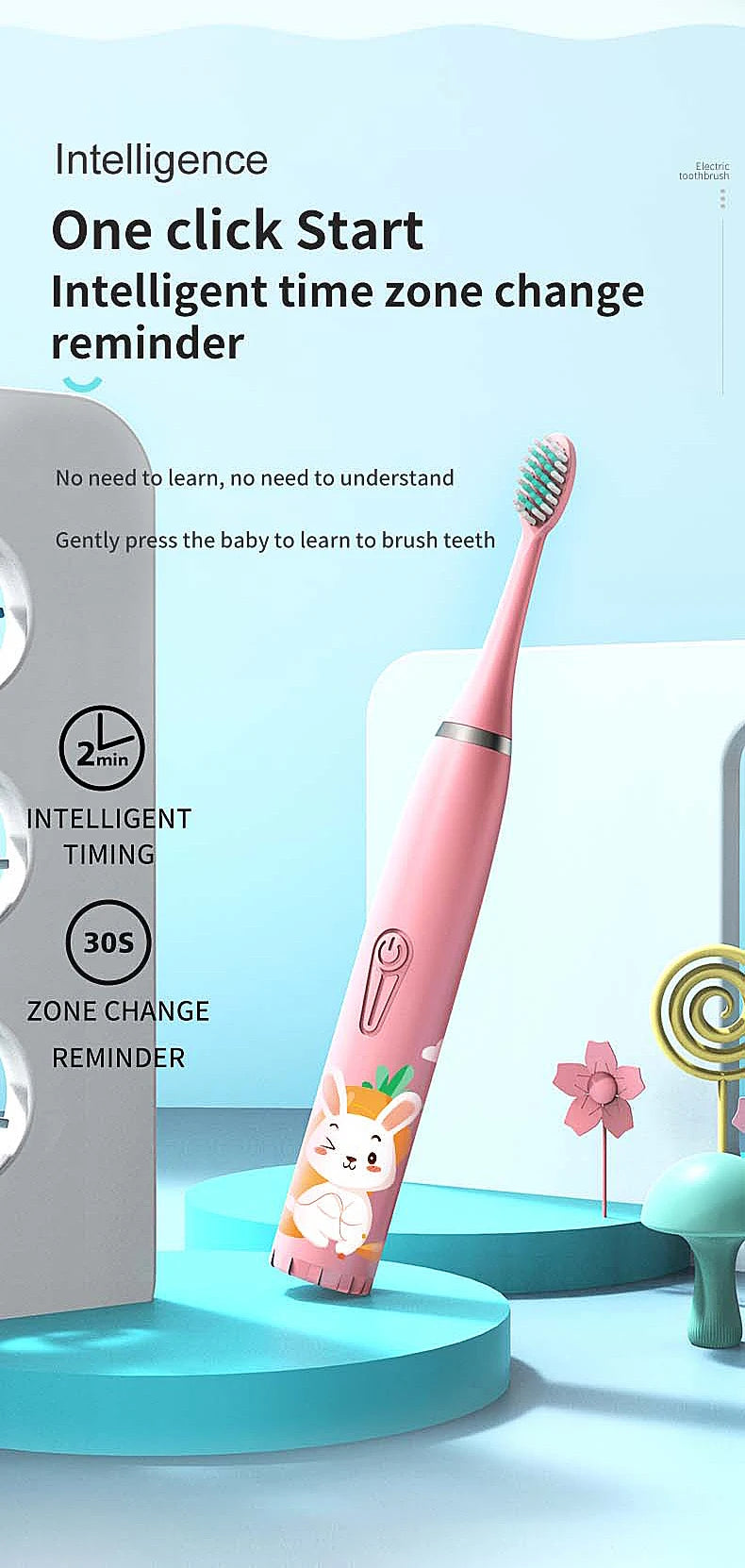 Kids Cartoon Electric Toothbrush Sonic Electric Toothbrushes for Children with 5 Replacement Heads Battery Children's Toothbrush