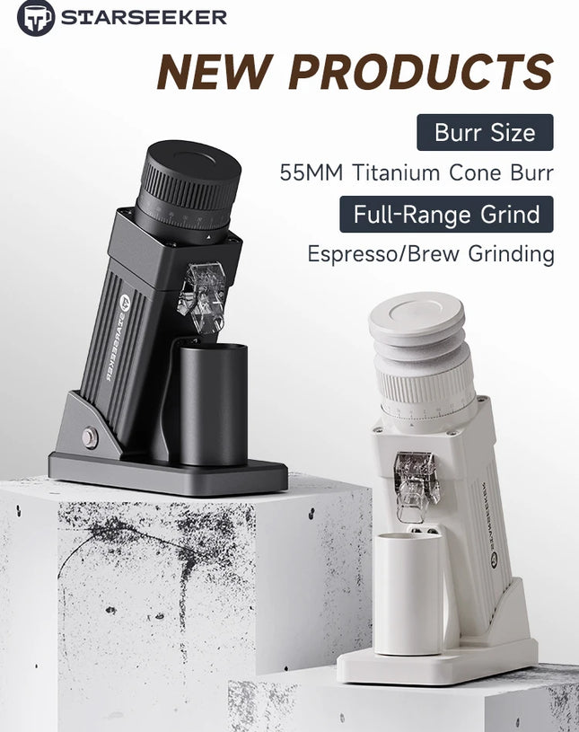 STARSEEKER E55Pro Electric Coffee Grinder 55MM Titanium Cone Burr Stepless Adjustment Espresso Brew Coffee Bean Grinder Black