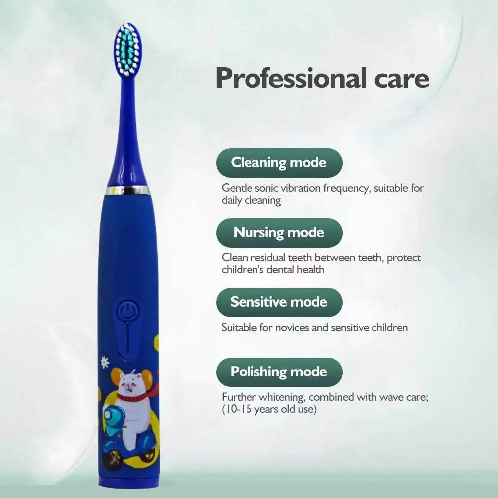 Kids Cartoon Electric Toothbrush Sonic Electric Toothbrushes for Children with 5 Replacement Heads Battery Children's Toothbrush