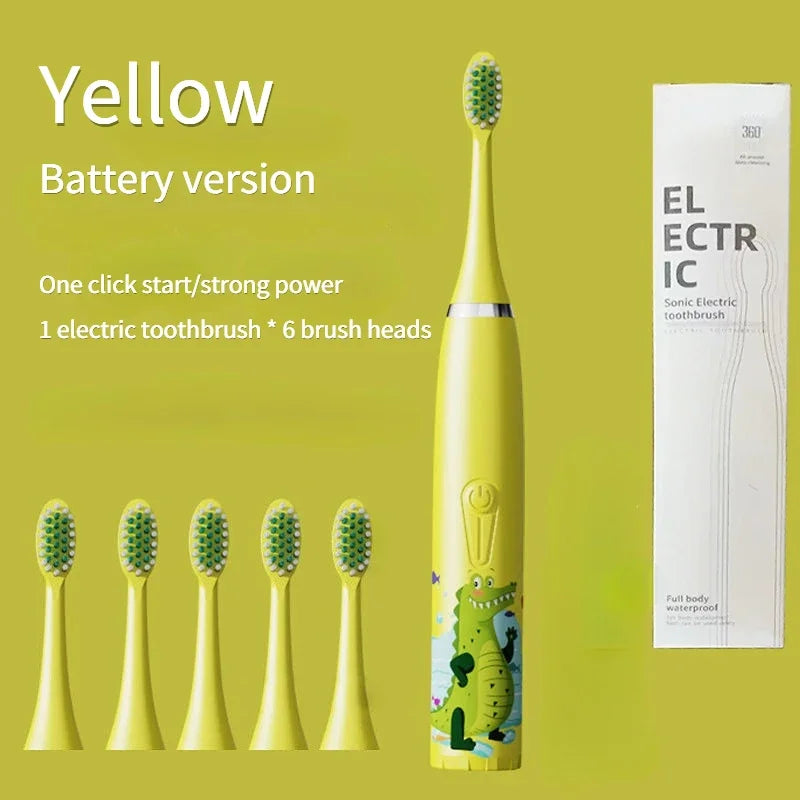 Kids Cartoon Electric Toothbrush Sonic Electric Toothbrushes for Children with 5 Replacement Heads Battery Children's Toothbrush